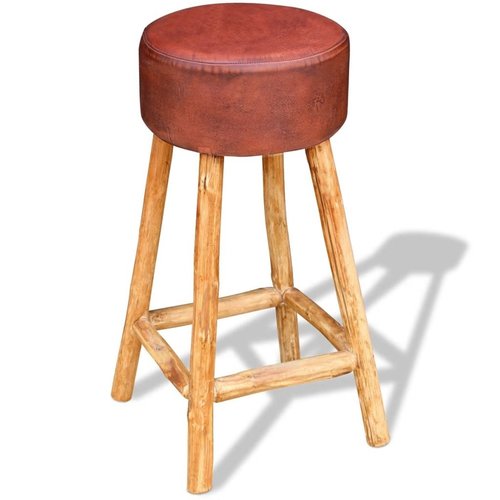 vidaXL Barkruk echt leder bruin en natuurlijk hout 35x78 cm vidaXL Barkruk echt leder bruin en natuurlijk hout 35x78 cm
