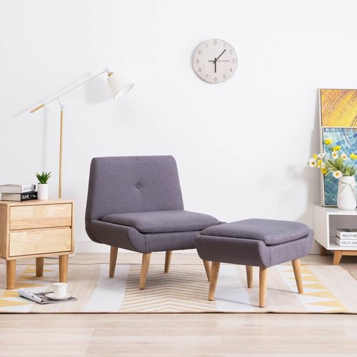 Fauteuil met voetensteun stoffen bekleding grijs Fauteuil met voetensteun stoffen bekleding grijs