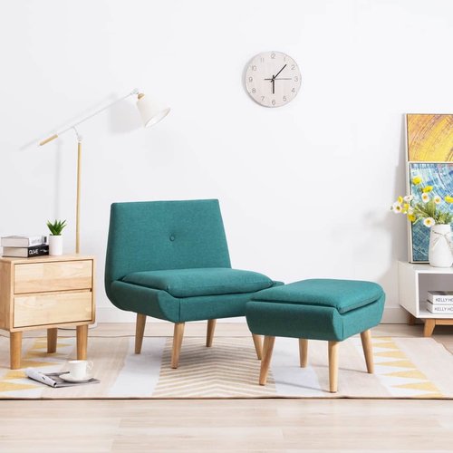 Fauteuil met voetensteun stoffen bekleding groen Fauteuil met voetensteun stoffen bekleding groen