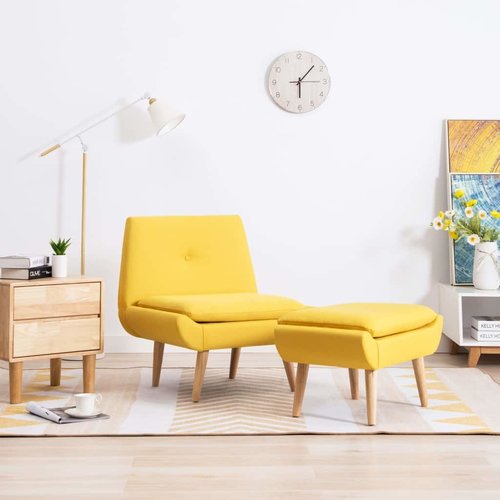Fauteuil met voetensteun stoffen bekleding geel Fauteuil met voetensteun stoffen bekleding geel