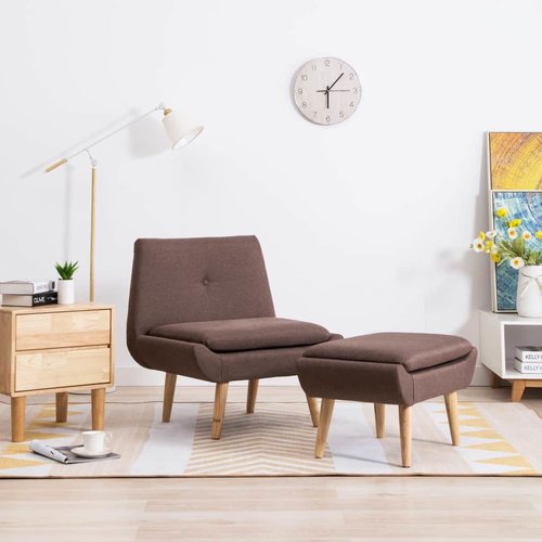 Fauteuil met voetensteun stoffen bekleding bruin Fauteuil met voetensteun stoffen bekleding bruin