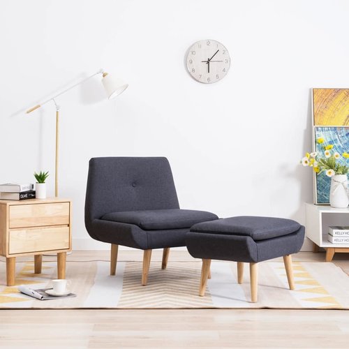 Fauteuil met voetensteun stoffen bekleding donkergrijs Fauteuil met voetensteun stoffen bekleding donkergrijs