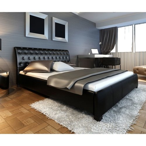 Bed met traagschuim matras kunstleer zwart 140x200 cm Bed met traagschuim matras kunstleer zwart 140x200 cm