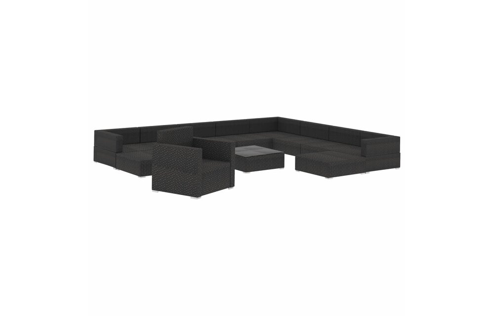 12-delige Loungeset met kussens poly rattan zwart