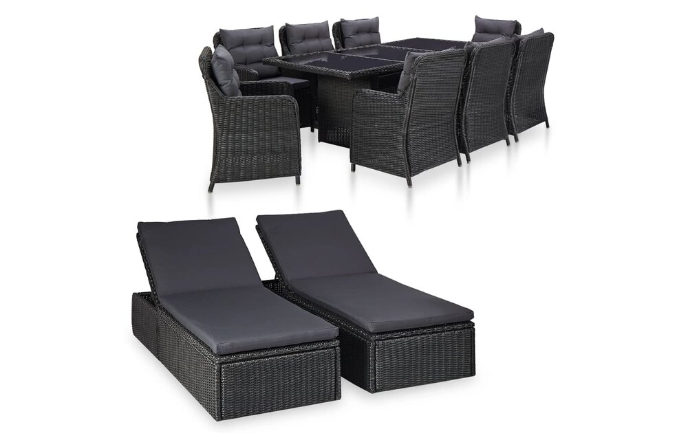 11-delige Tuinset poly rattan zwart