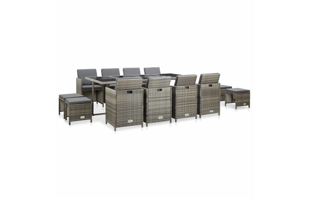 13-delige Tuinset met kussens poly rattan grijs