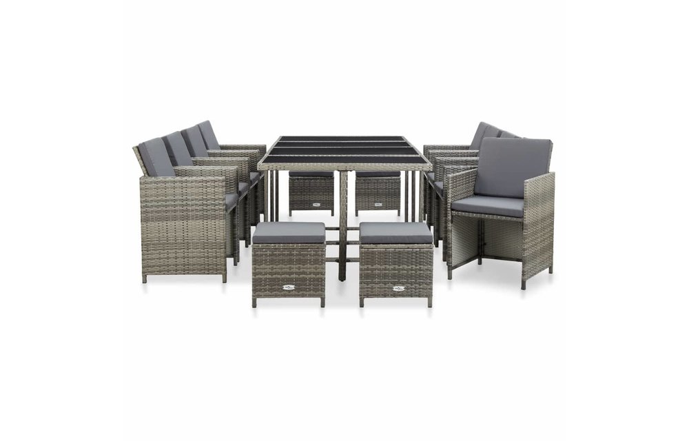 13-delige Tuinset met kussens poly rattan grijs