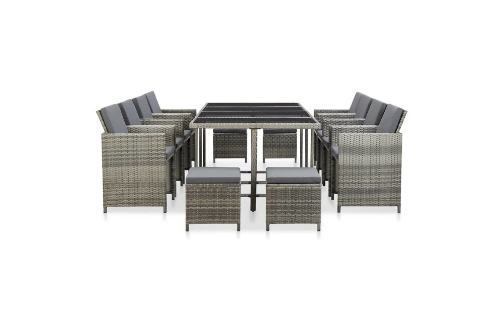 13-delige Tuinset met kussens poly rattan grijs