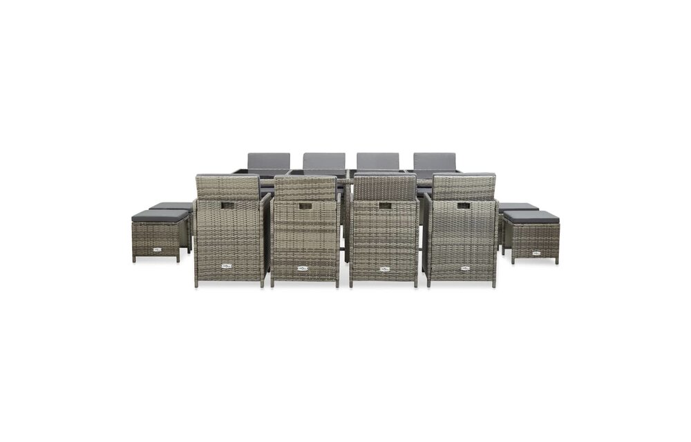 13-delige Tuinset met kussens poly rattan grijs
