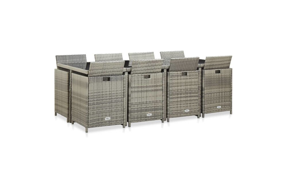 13-delige Tuinset met kussens poly rattan grijs