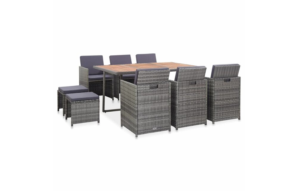 11-delige Tuinset poly rattan en acaciahout antraciet