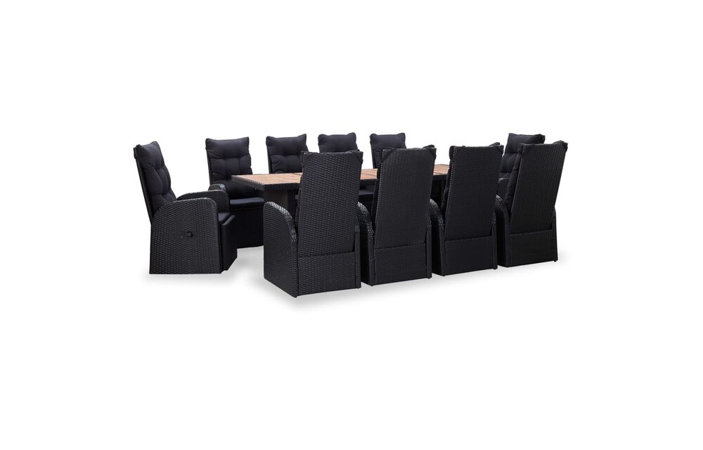 11-delige Tuinset poly rattan acaciahout zwart