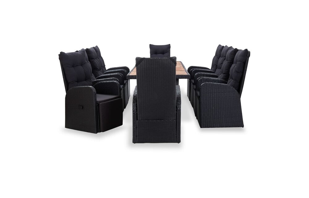 11-delige Tuinset poly rattan acaciahout zwart