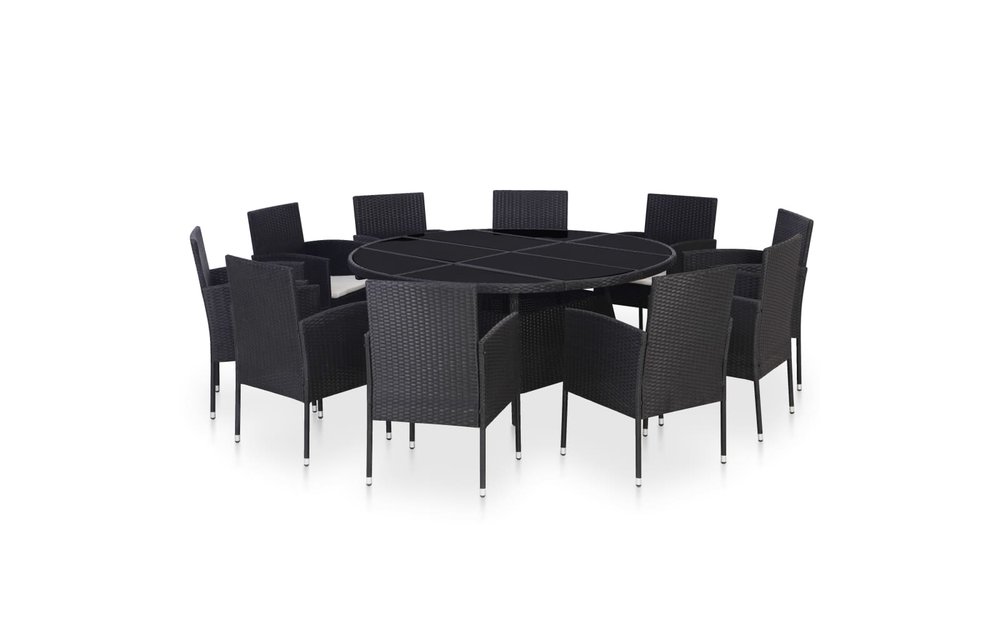11-delige Tuinset met kussens poly rattan zwart