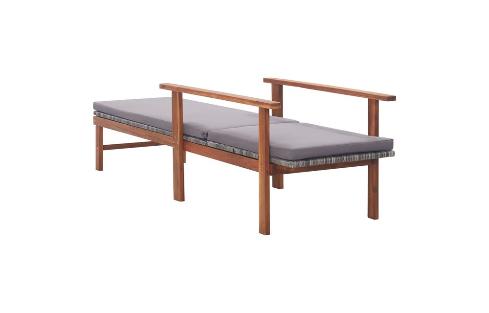 Ligbed met kussen poly rattan en massief acaciahout grijs