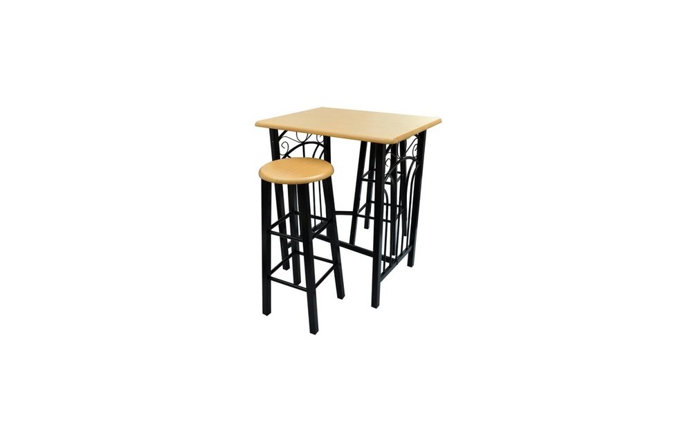 Eetset hout met zwart staal tan