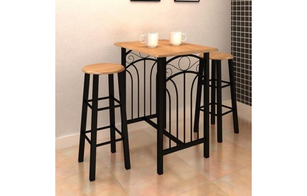 Eetset hout met zwart staal tan