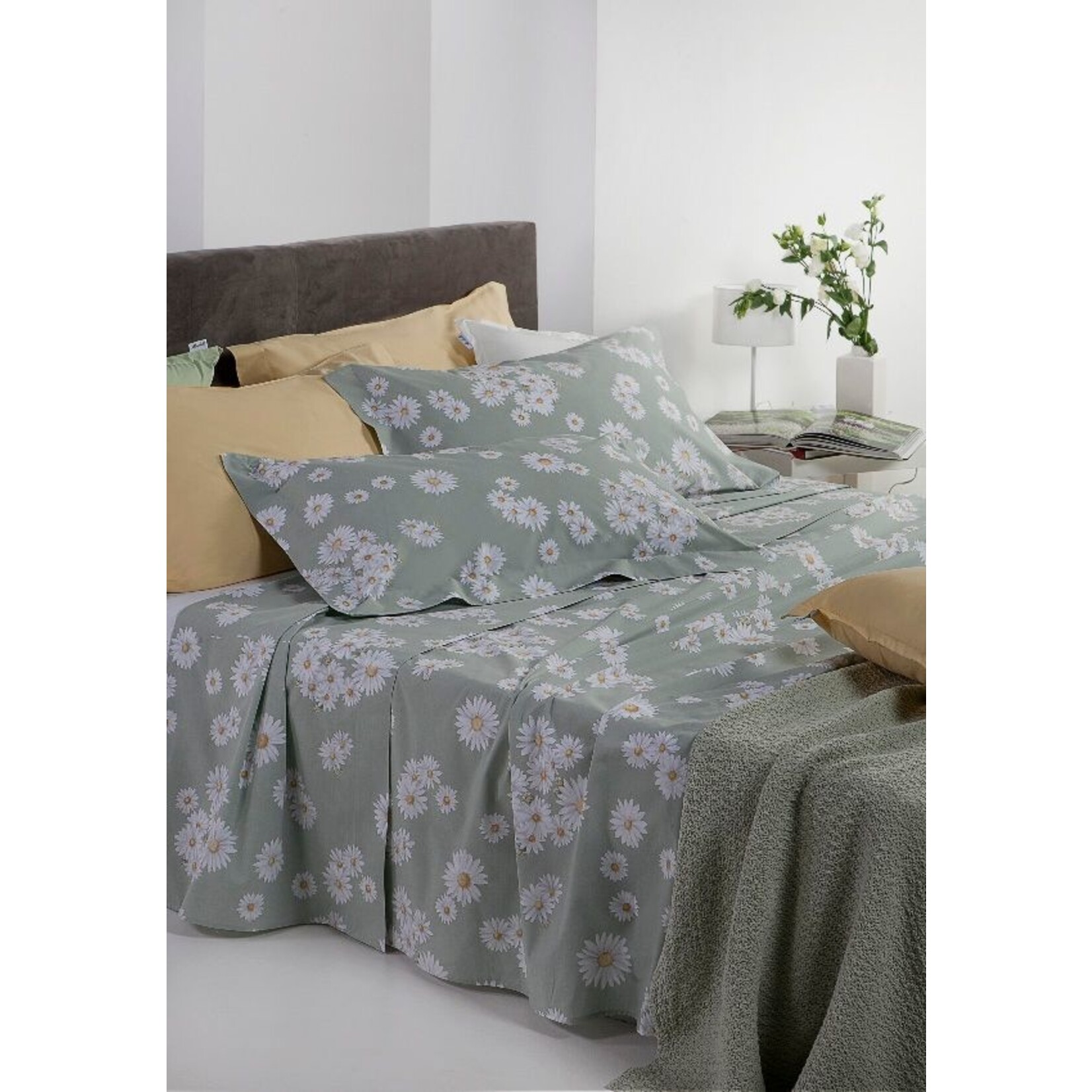 Mirabello Lakenset Flanel Mirabello White Daisy Verde