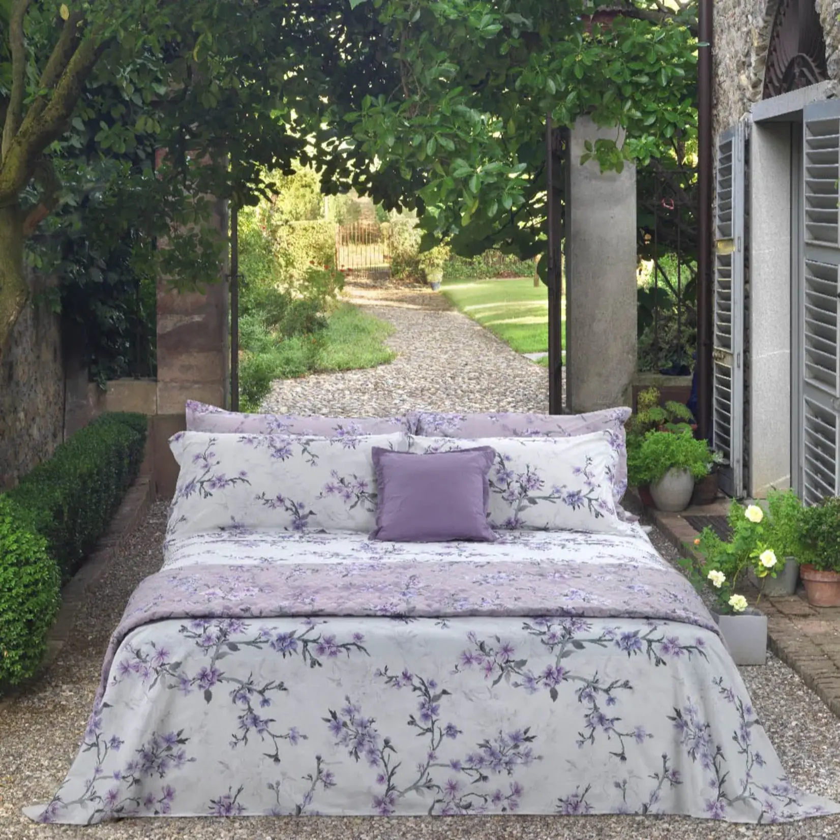 Mirabello Dekbedovertrek Mirabello Blossom Peach Lilla F. Bianco