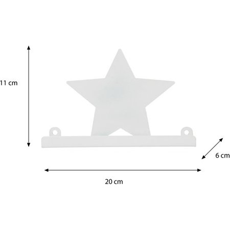 Redhart Wandplankje met met Muurstickers voor in de Kinderslaapkamer Witte ster – 11x20x6cm | Houder voor aan de Muur | Metalen Wandhanger met 2 Stickervellen | Muurhanger