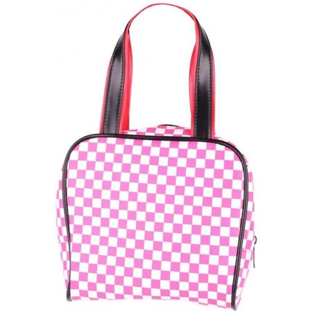 MB-Muller Premium Geblokt Bowling Tasje voor Kinderen - 19x18cm – Wit / Roze - 100% Vinyl | Kleurige Dambord Patroon Opberg Etui met Rits en Schouderbanden / Handvat  | Organizer Reis Handtas voor Kleindochter | Bowlingtasje