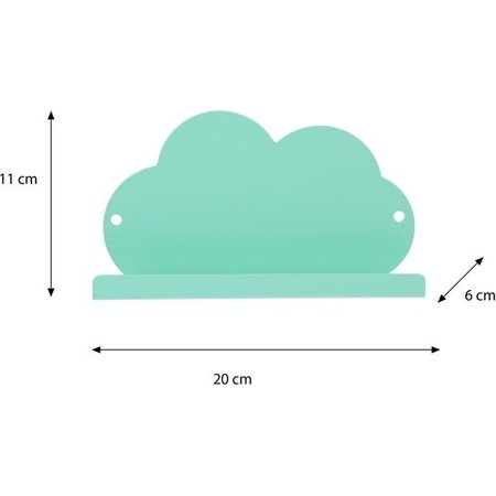 Banzaa Wandplankje met met Muurstickers voor in de Kinderslaapkamer Turquoise Wolkje – 11x20x6cm | Houder voor aan de Muur | Metalen Wandhanger met 2 Stickervellen | Muurhanger