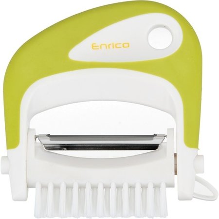 Enrico Enrico Multi Peeler 3 in 1 Aardappel Tool RVS – 8x9x2cm | Dunschiller Borstel en Ontpitter in 1 | Schilmesje met Roestvrijstalen Mesjes