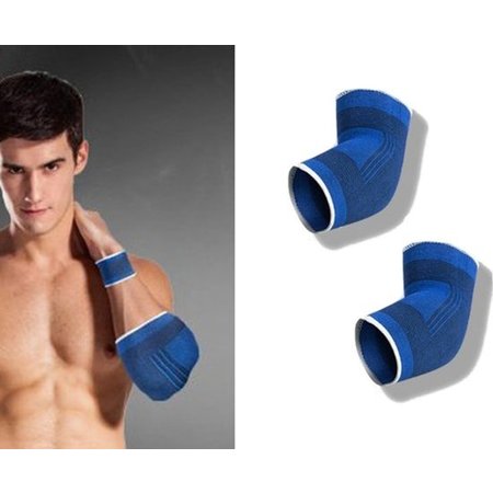 Banzaa Unisex Blauwe Compressie Elleboog Brace - Onesize - 2 Stuks | Elastische Elbow Support Sleeve Voorkomt Blessures bij Vrouwen en Mannen | Sport Ondersteunings Band | Bandage Strap Sleeves | One Size Arm Warmers