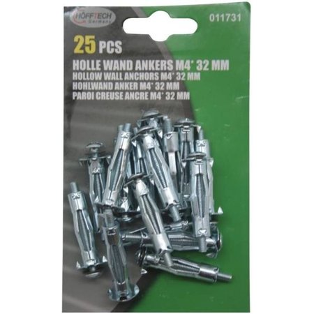 Banzaa Holle wand Ankers m4 32 MM 25 Stuks | Voor het Bevestigen aan Holle Wanden | Muurplug geschikt voor Wanddiktes van 7mm tot 14mm | Hollewandplug