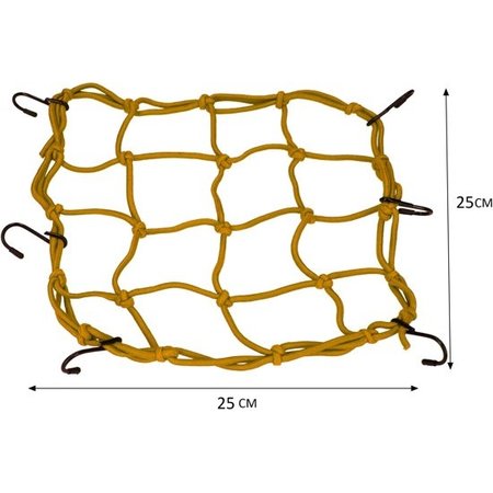 Banzaa Premium Bagagenet met 6 Haken – 25x25cm – 55x55 Uitgerekt – Geel | Spin, Motorfiets, Scooter en Fiets