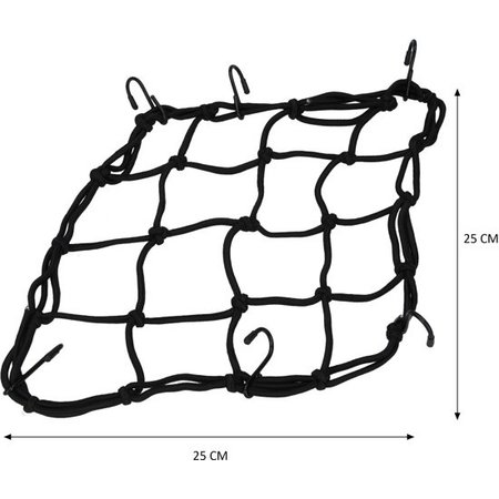 Banzaa Premium Bagagenet met 6 Haken – 25x25cm – 55x55 Uitgerekt – Zwart | Spin, Motorfiets Scooter en Fiets