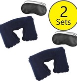 Travel Pillow Opblaasnekkussen 2 Stuks + 2 Gratis Oogmaskers – 27x42cm | Reiskussen Opblaasbaar | Duopack met Slaapmaskers | Comfortabel Slapen Onderweg | Autokussen