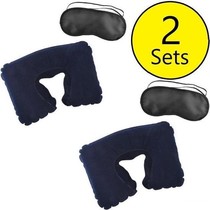 Opblaasnekkussen 2 Stuks + 2 Gratis Oogmaskers – 27x42cm | Reiskussen Opblaasbaar | Duopack met Slaapmaskers | Comfortabel Slapen Onderweg | Autokussen