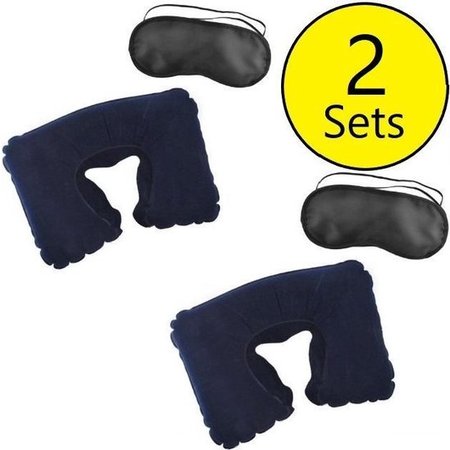 Travel Pillow Opblaasnekkussen 2 Stuks + 2 Gratis Oogmaskers – 27x42cm | Reiskussen Opblaasbaar | Duopack met Slaapmaskers | Comfortabel Slapen Onderweg | Autokussen
