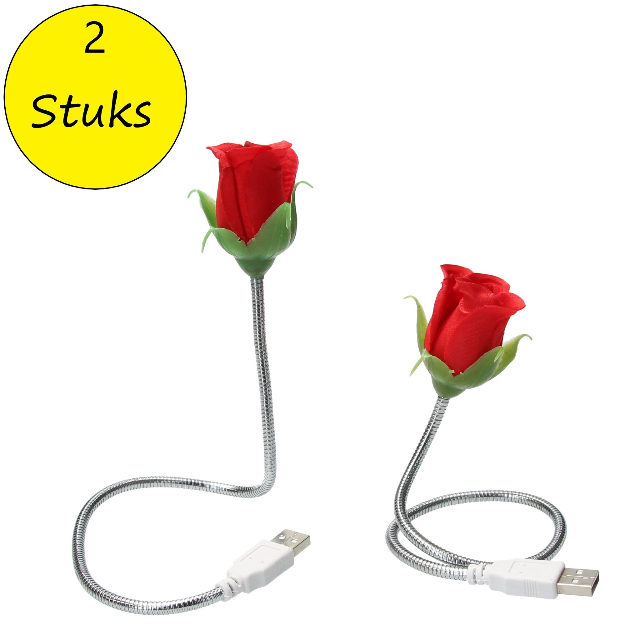 Silly Gifts USB Kabel Roos met Lampje 2 Stuks – USB Lampje – Verlichting USB  – Licht – Rood