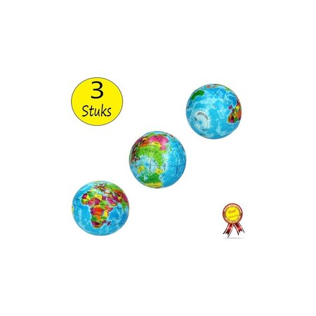 Banzaa Stressbal Hard Density 3 Stuks – 6 cm – Anti Stress– Wereldbol