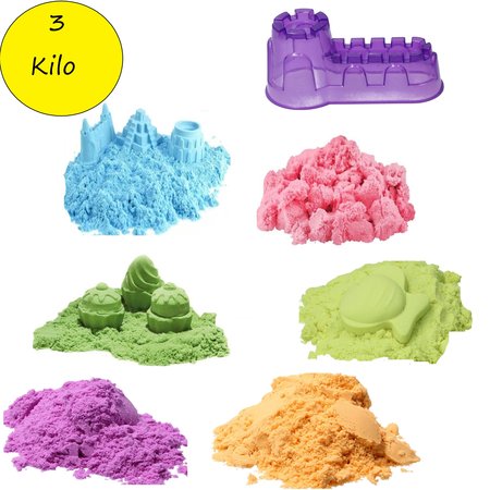 Banzaa Speelzand Bewegend Modelleer Zand Multi kleur Set 3 Kilo Incl. kasteel Vorm
