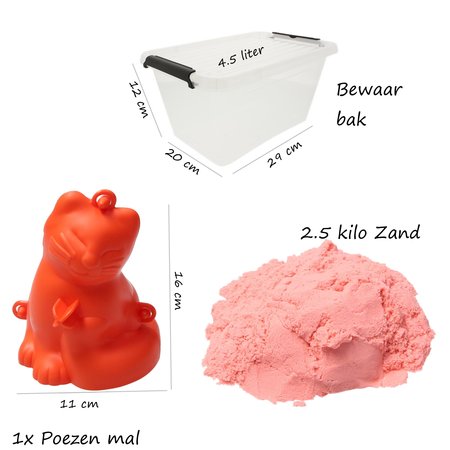 Banzaa Banzaa Moving Sand Speelzand Roze 2.5 KG Modelleer Zand in Bak + Mal Poes