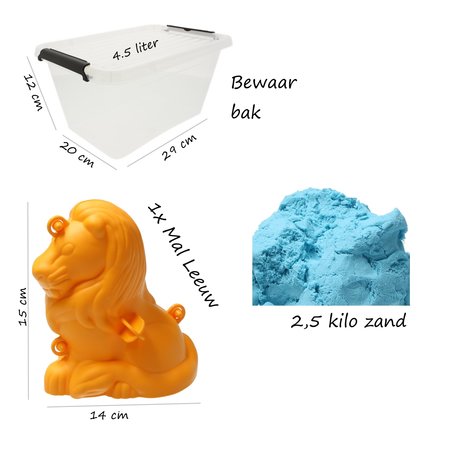 Banzaa Banzaa Moving Sand Speelzand Blauw 2.5 KG Modelleer Zand in Bak + Mal Leeuw