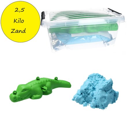 Banzaa Banzaa Moving Sand Speelzand Blauw 2.5 KG Modelleer Zand in Bak + Mal Krokodil