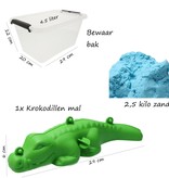 Banzaa Banzaa Moving Sand Speelzand Blauw 2.5 KG Modelleer Zand in Bak + Mal Krokodil