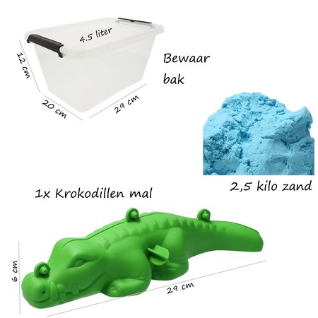 Banzaa Banzaa Moving Sand Speelzand Blauw 2.5 KG Modelleer Zand in Bak + Mal Krokodil