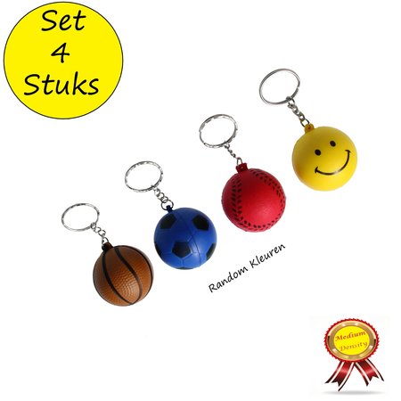 Banzaa Stressbal set – voetbal–basketbal–baseball–smiley–Sleutelhanger–Random kleur