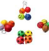 Banzaa Stressbal set – voetbal–basketbal–baseball–smiley–Sleutelhanger–Random kleur