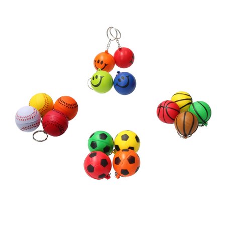Banzaa Stressbal set – voetbal–basketbal–baseball–smiley–Sleutelhanger–Random kleur