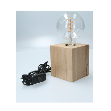Banzaa Tafellamp hout Design by Banzaa ‒ Dimbare Filament e27 4W Warm Wit ‒  Eiken 9x23 cm