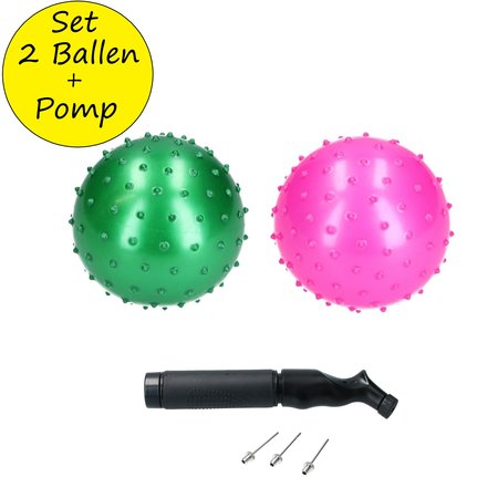 Banzaa Banzaa Educatieve stekelige Bal – 2 stuks met Pomp – Motorische en Sensorische Stimulatie – Roze, Groen 20cm