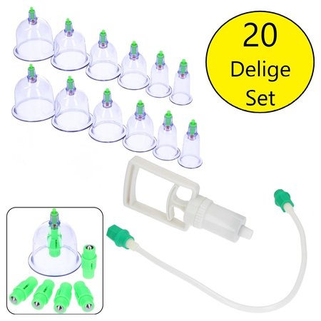KL 20-Delige Cupping Set met 6 Formaten Cups Pull Out Vacuüm Apparaat | Cupping Therapy Set Anti Cellulitis | Chinese Massage Therapie | Vacuüm Cups Therapie met Pomp | Wellness | Anti Cellulite