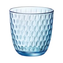 12x stuks waterglazen blauw transparant met relief 290 ml - Glazen - Drinkglas/waterglas/sapglas