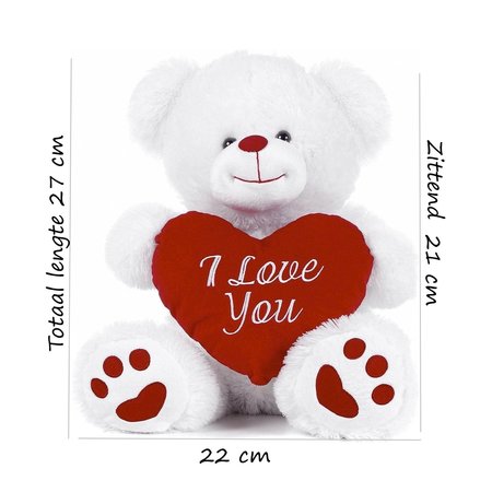 Paws Witte Beer met Rood Hart 'I Love You' 27 cm - Valentijn pluche knuffel